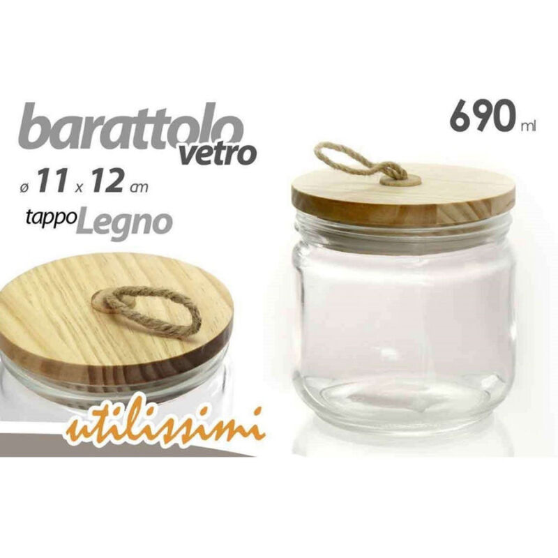 foto del prodotto kaela barattolo ermetico tappo legno in vetro contenitore cucina 690 ml 11x12cm 731068 