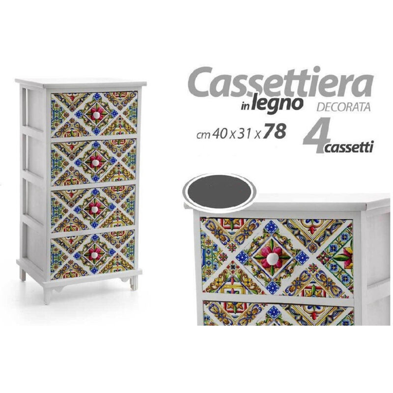 foto del prodotto kaela cassettiera legno 4 cassetti mediterraneo cucina bagno camera 78x40x31cm 829376 