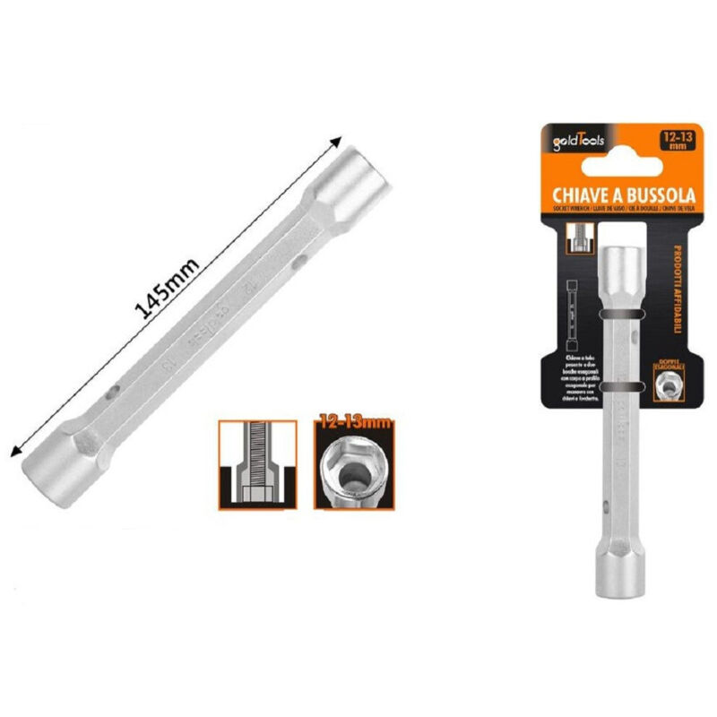 foto del prodotto kaela chiave a bussola tubo esagonale da 145 mm doppie bocche esagonali 12 13 mm 97550 