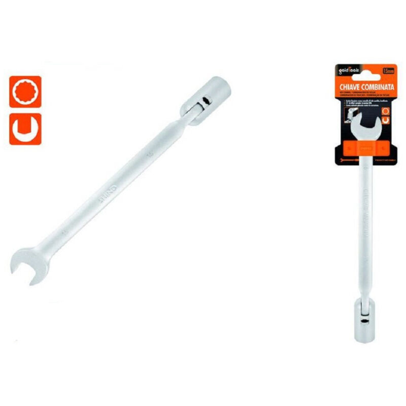foto del prodotto kaela chiave combinata 15mm fissa e a bussola poligonale con snodo cromo vanadio 97563 