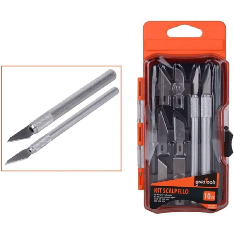 foto del prodotto kaela kit 10pz bisturi tagliabalsa taglio coltello precisione incisione 2 manici 92200 