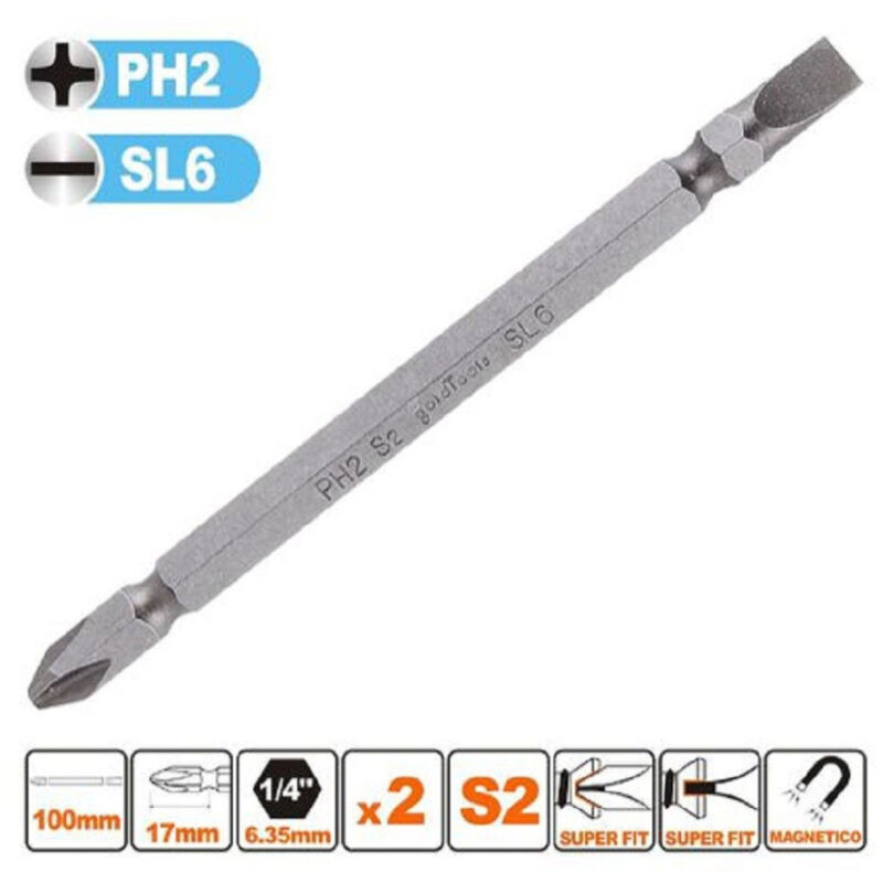 foto del prodotto kaela kit 2pz di bits da 100mm punte doppie inserti ph2 sl6 punta s2 magnetica 57244 