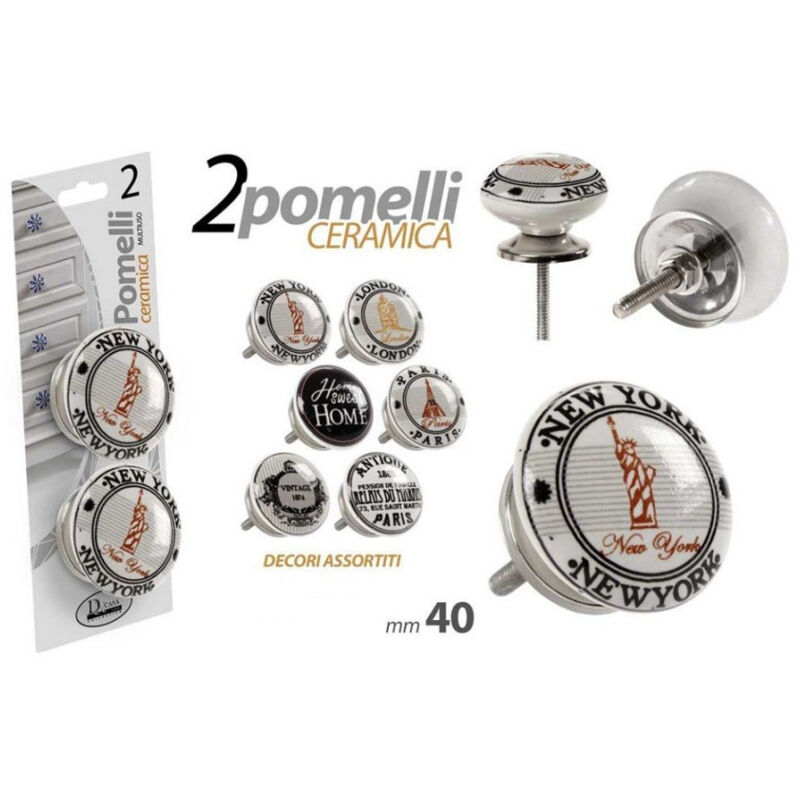 foto del prodotto kaela kit 2pz pomelli mobili multiuso pomello in ceramica 40mm decori assortiti 843037 