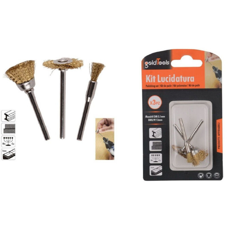 foto del prodotto kaela kit 3 pezzi spazzole metallo per lucidatura dm 3.1mm color oro pulitrice 92134 