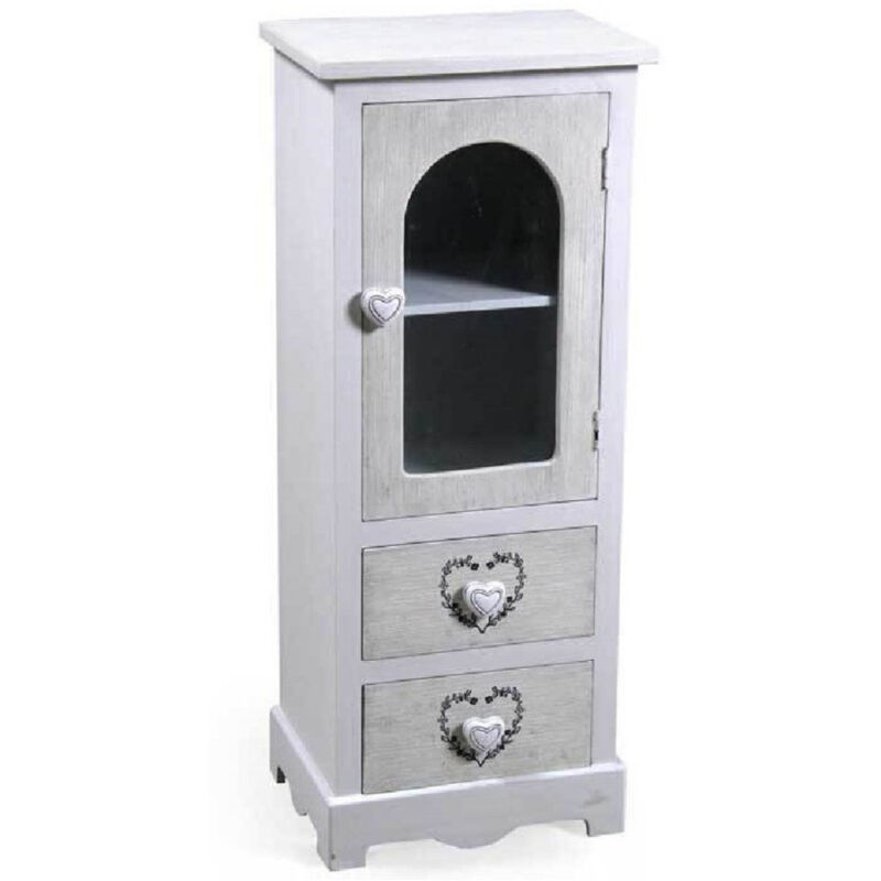 foto del prodotto kaela mobile con vetrina cuore anta 2 cassetti in legno shabby chic 80x32x26cm 662218 