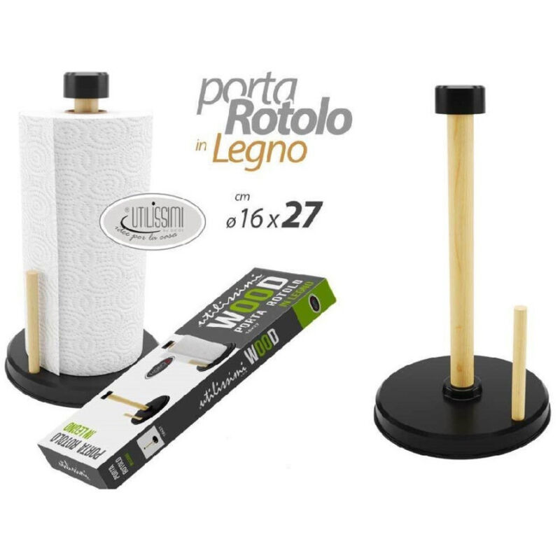 foto del prodotto kaela porta rotolo carta cucina in legno 16x27cm supporto portarotolo verticale 838286 