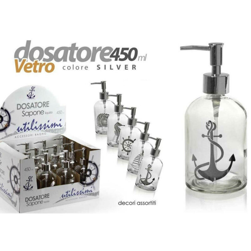 foto del prodotto kaela porta sapone liquido dosatore silver 450ml 8x18 cm vetro decori assortiti 775680 