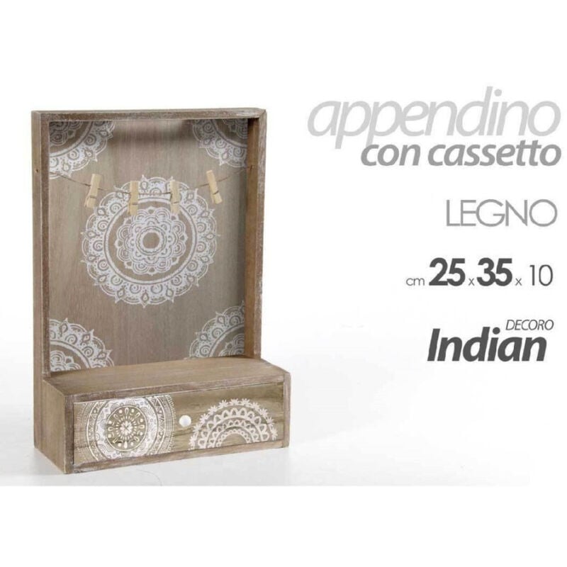 foto del prodotto kaela portalettere con cassetto appendino legno 25x35x10cm decoro indian shabby 738388 