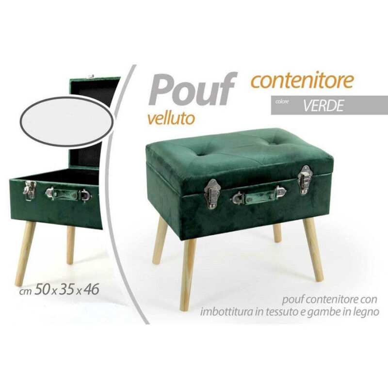 foto del prodotto kaela pouf contenitore baule poggiapiedi sgabello pouff velluto verde 50x35x46cm 756801 