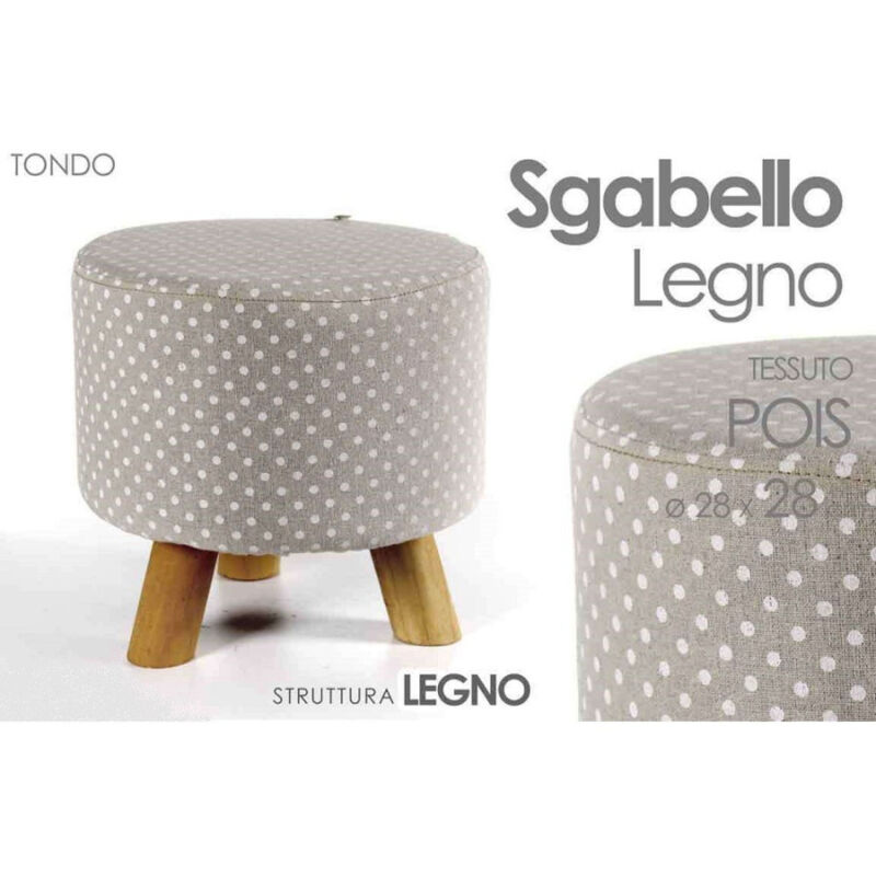foto del prodotto kaela pouf sgabello poggiapiedi tondo struttura legno tessuto pois crema 28x28cm 823558 