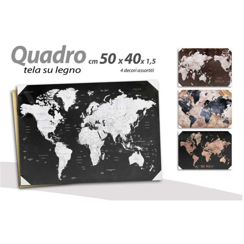foto del prodotto kaela quadro quadretto decorativo 50x40x1,5cm tela su legno world 4 decori ass. 834806 