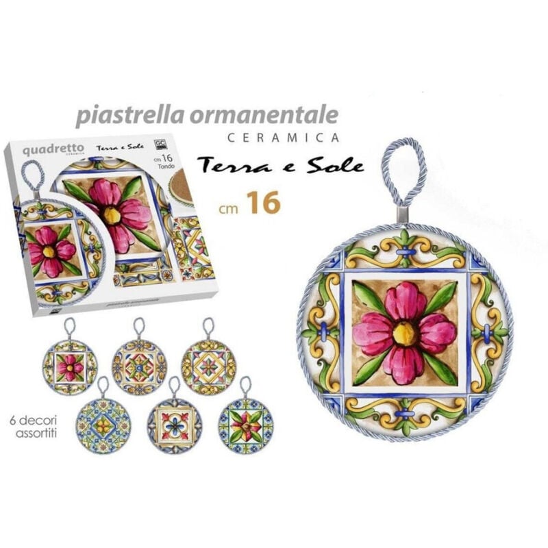 foto del prodotto kaela quadro quadretto piastrella in ceramica porcellana tondo 16 cm 6 decori 828928 