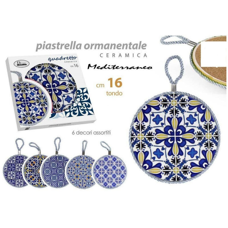 foto del prodotto kaela quadro quadretto piastrella ornamentale in ceramica tondo 16 cm 6 decori 730689 