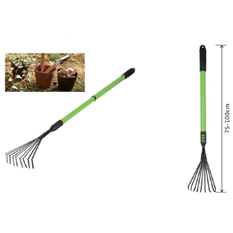 foto del prodotto kaela rastrello a 9 denti con manico allungabile attrezzo per giardino 75 100 cm 90075 