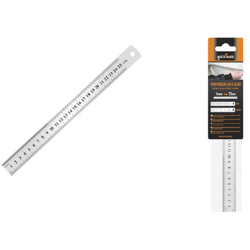 foto del prodotto kaela righello metro in acciaio inox metallo 1 mm a 25 cm riga segnatura cm inch 97763 