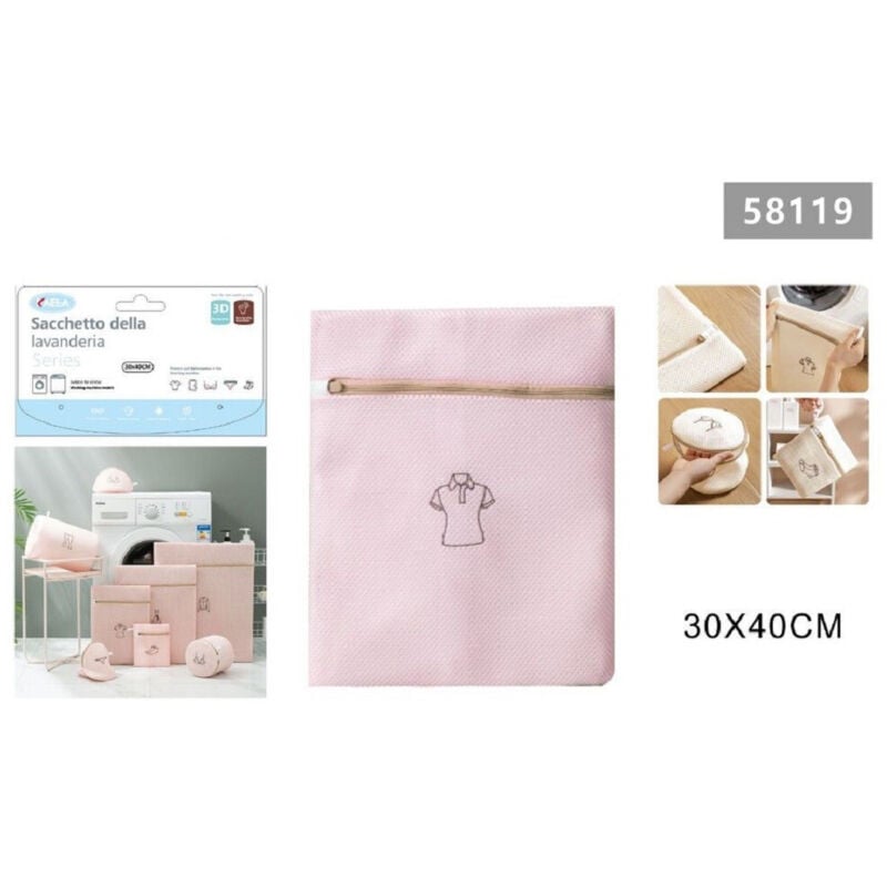 foto del prodotto kaela sacchetto lavatrice rosa borsa biancheria maglie lavaggio a rete 30x40cm 58119 