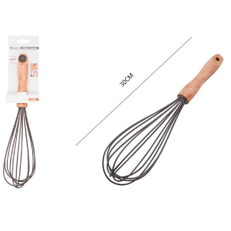 foto del prodotto kaela sbattiuova frusta 12 sbatti uova in silicone manico legno 30cm da cucina 50740 