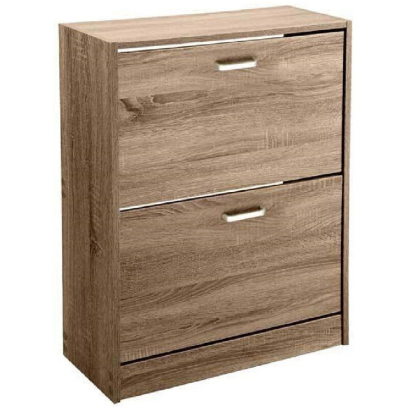 foto del prodotto kaela scarpiera bassa 2 ante doppia a ribalta salvaspazio slim noce 81x63x24cm 827624 