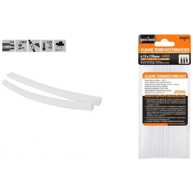 foto del prodotto kaela set 10 pz guaine termorestringenti termoretrattili bianche 12x120 mm cavi 57071 