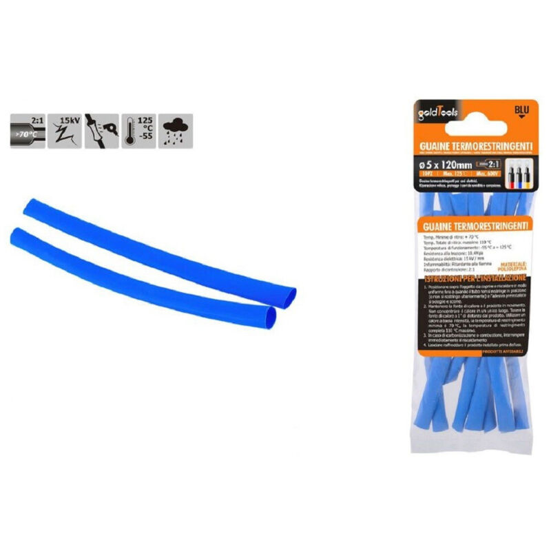 foto del prodotto kaela set 10 pz guaine termorestringenti termoretrattili blu 5 x 120 mm per cavi 57078 