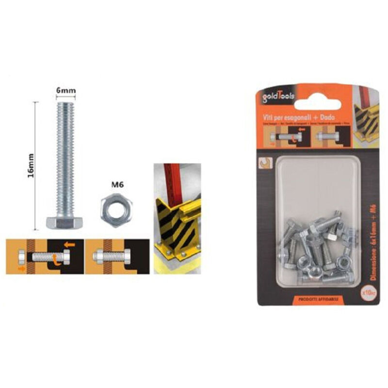 foto del prodotto kaela set 10 pz vite viti per esterno a testa esagonali 6x16mm con dadi dado m6 90914 