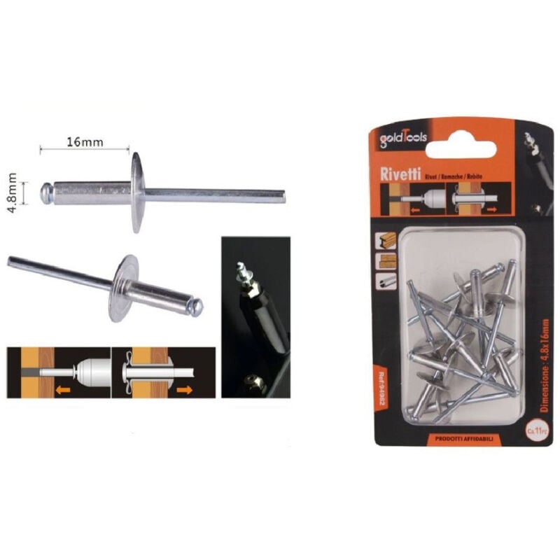 foto del prodotto kaela set 11 pezzi rivetti rivetto 4.8 x 16 mm accessori bricolage ferramenta 94982 
