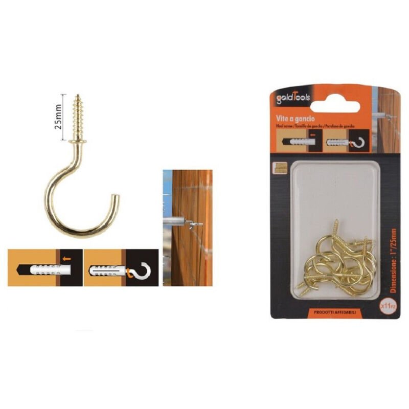 foto del prodotto kaela set 11 pezzi vite a gancio 1 25 mm viti autofilettanti dorate per legno 90807 