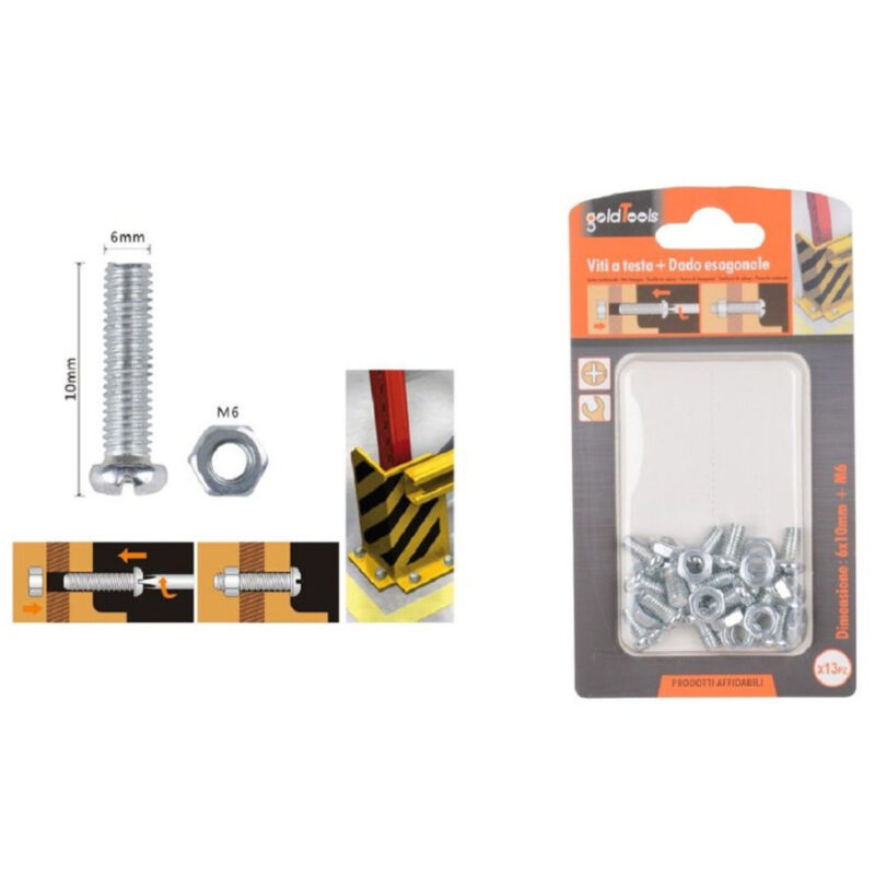 foto del prodotto kaela set 13 pz viti vite testa a croce tonda 6x10 mm con dadi dado esagonale m6 90973 
