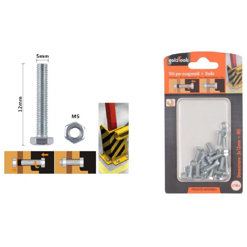 foto del prodotto kaela set 14 pz vite viti per esterno a testa esagonali 5x12mm con dadi dado m5 90908 