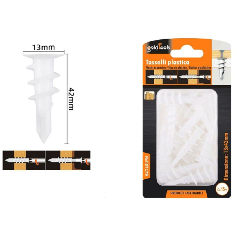 foto del prodotto kaela set 15 pezzi tasselli in plastica tassello fischer fissaggio viti 13x42 mm 57179 