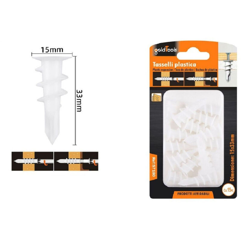 foto del prodotto kaela set 15 pezzi tasselli in plastica tassello fischer fissaggio viti 15x33mm 57180 