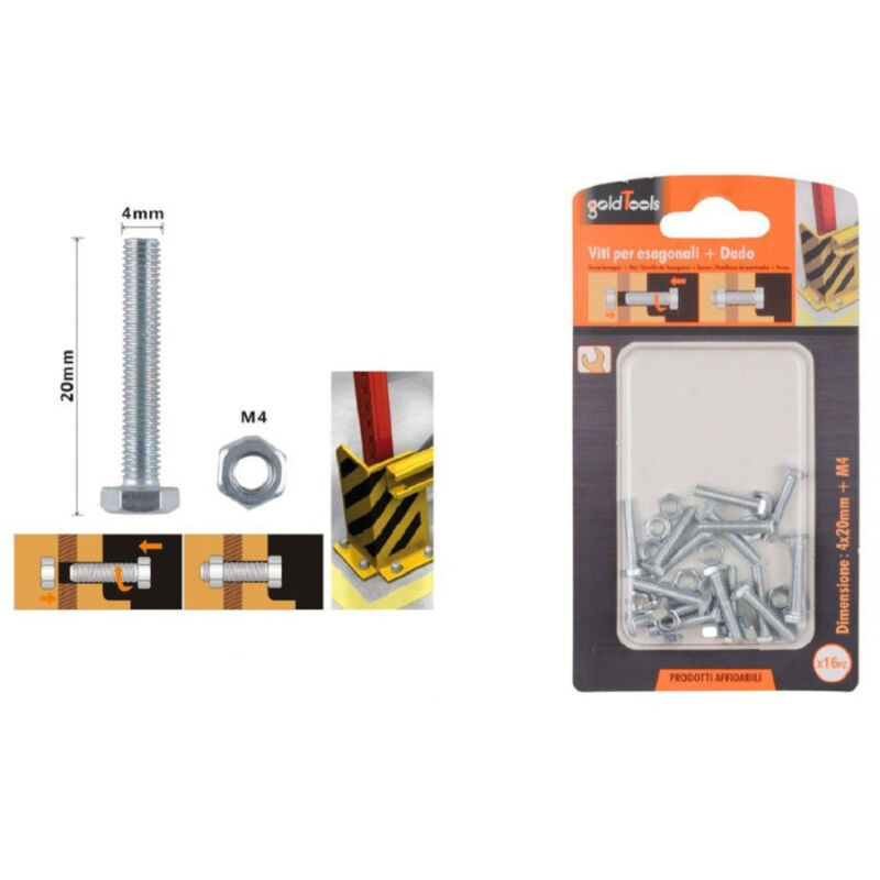 foto del prodotto kaela set 16 pz vite viti per esterno a testa esagonali 4x20 mm con dadi dado m4 90905 