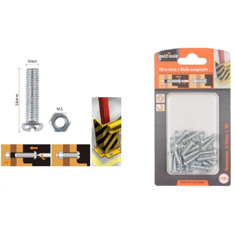 foto del prodotto kaela set 18 pz viti vite testa a croce tonda 5x16 mm con dadi dado esagonale m5 90967 