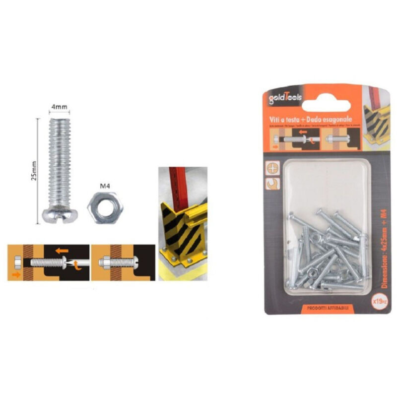 foto del prodotto kaela set 19 pz viti vite testa a croce tonda 4x25mm con dadi dado esagonale m4 90962 