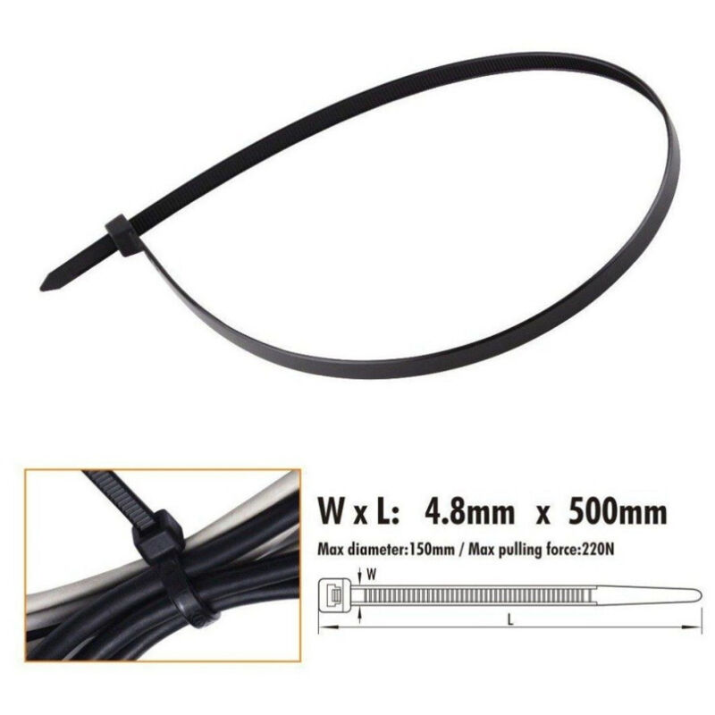 foto del prodotto kaela set 20pz fascette cavi cavo nero stringenti in plastica nylon 4.8 x 500 mm 92387 