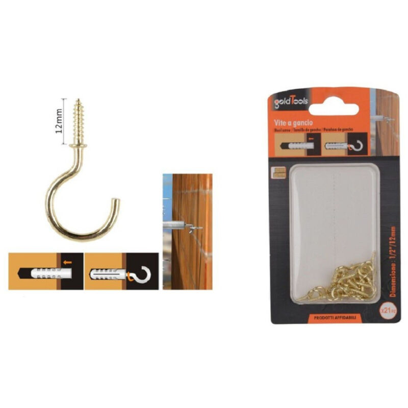 foto del prodotto kaela set 21 pezzi vite a gancio 1 2 12mm viti autofilettanti dorate per legno 90809 