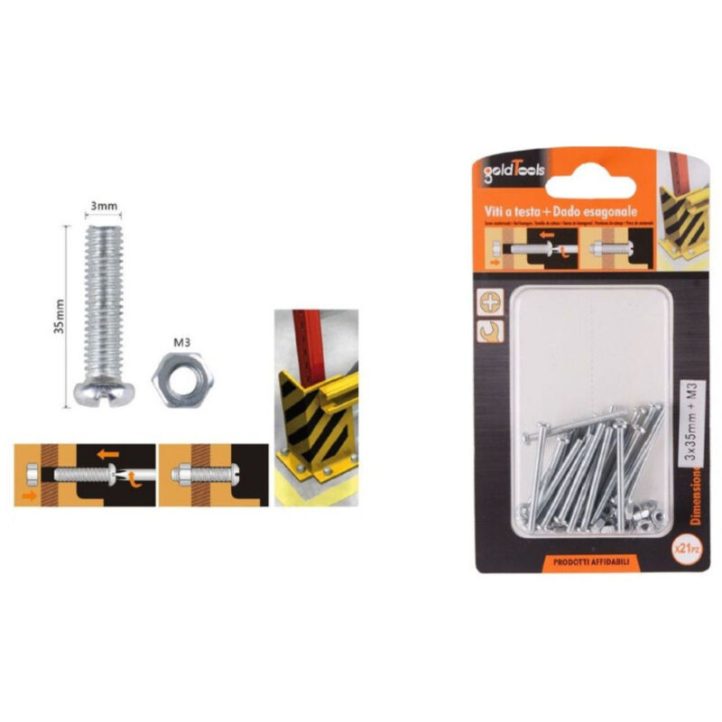 foto del prodotto kaela set 21 pz viti vite testa a croce tonda 3x35 mm con dadi dado esagonale m3 90957 