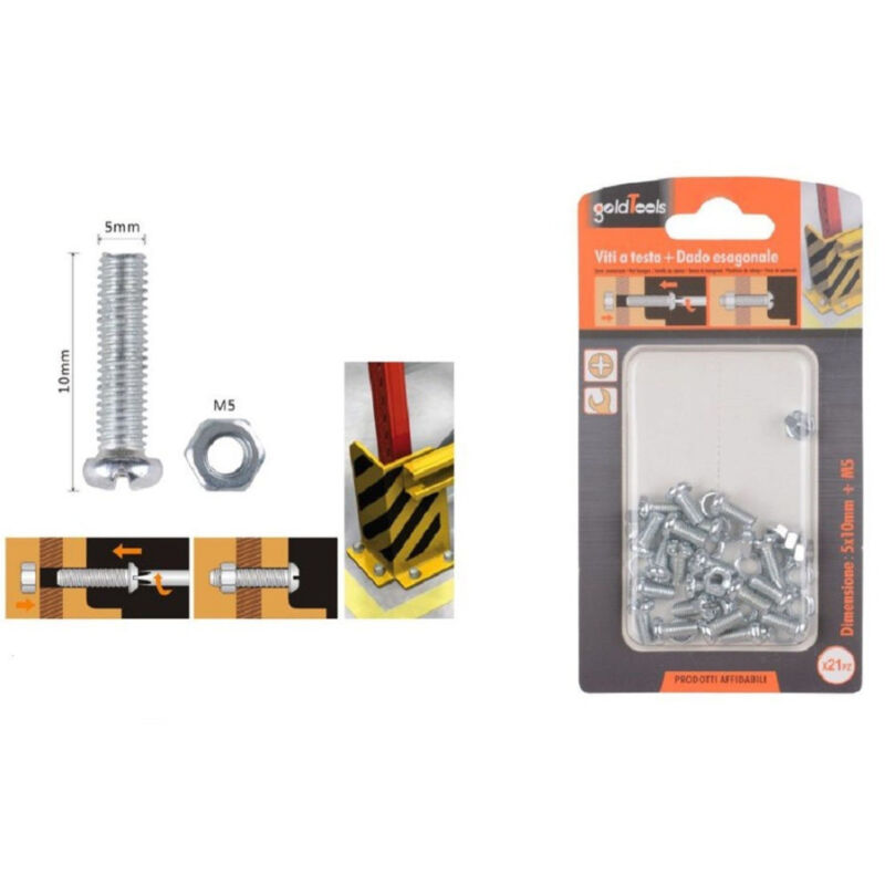 foto del prodotto kaela set 21 pz viti vite testa a croce tonda 5x10 mm con dadi dado esagonale m5 90965 