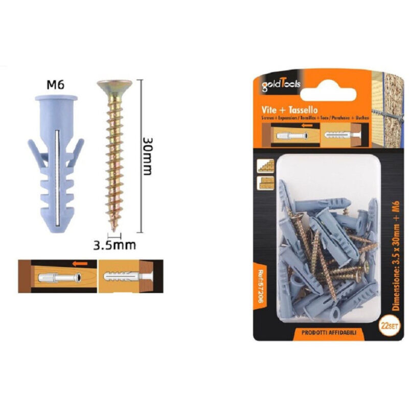 foto del prodotto kaela set 22 pezzi viti vite 3.5x30 mm tasselli con alette tassello m6 fischer 57206 