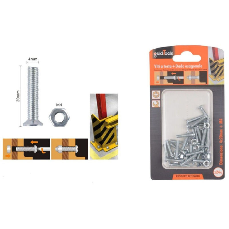 foto del prodotto kaela set 24 pezzi viti vite a testa a croce piatta 4x20mm con dado esagonale m4 90935 