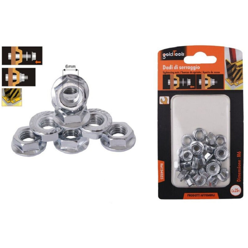 foto del prodotto kaela set 25 pz dado esagonale flangiato dadi di serraggio m6 bulloni vite 6mm 94923 
