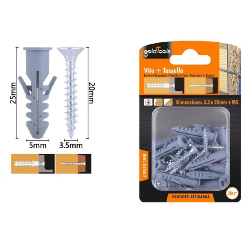 foto del prodotto kaela set 28pz viti vite croce 3.5x20mm tasselli con alette tassello m5 fischer 57557 