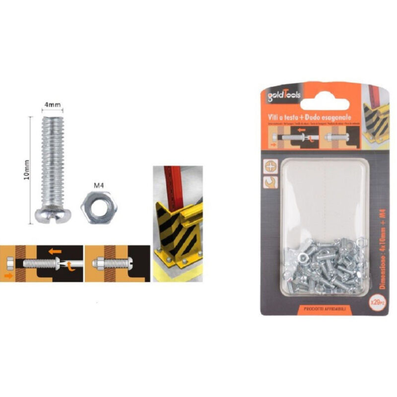 foto del prodotto kaela set 29 pz viti vite testa a croce tonda 4x10 mm con dadi dado esagonale m4 90958 