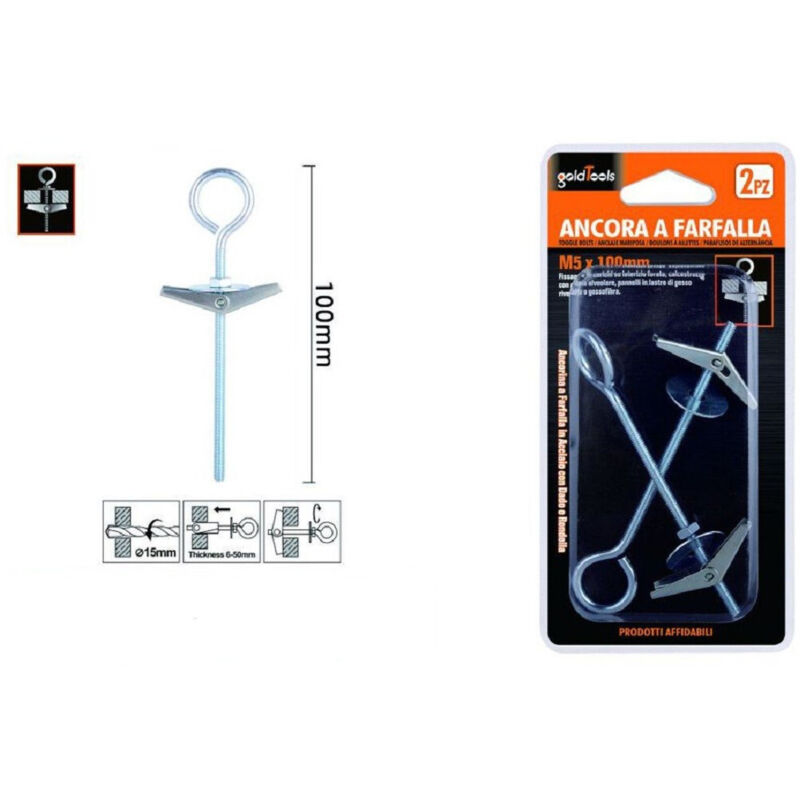 foto del prodotto kaela set 2pz ancora farfalla con occhiolo chiuso acciaio dado rondella m5x100mm 57233 