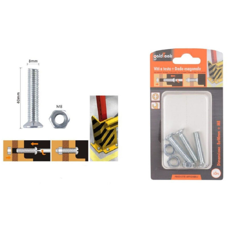 foto del prodotto kaela set 3 pezzi viti vite testa a croce piatta 8 x 40 mm con dado esagonale m8 90949 