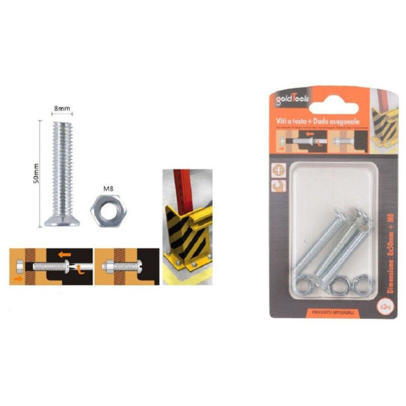 foto del prodotto kaela set 3 pezzi viti vite testa a croce piatta 8 x 50 mm con dado esagonale m8 90950 
