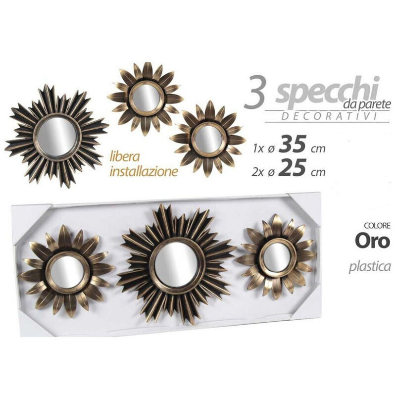 foto del prodotto kaela set 3 specchi parete decorativi oro 25 35cm plastica libera installazione 823893 