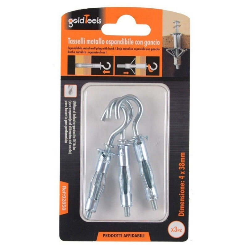 foto del prodotto kaela set 3 tasselli metallo espandibile gancio viti a espansione stile c 4x38mm 92858 