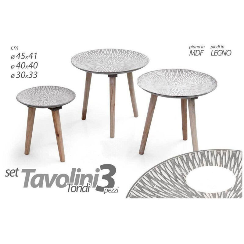 foto del prodotto kaela set 3 tavolini tavolo mdf piedi legno salotto giardino 45 40 30cm tondi 783944 
