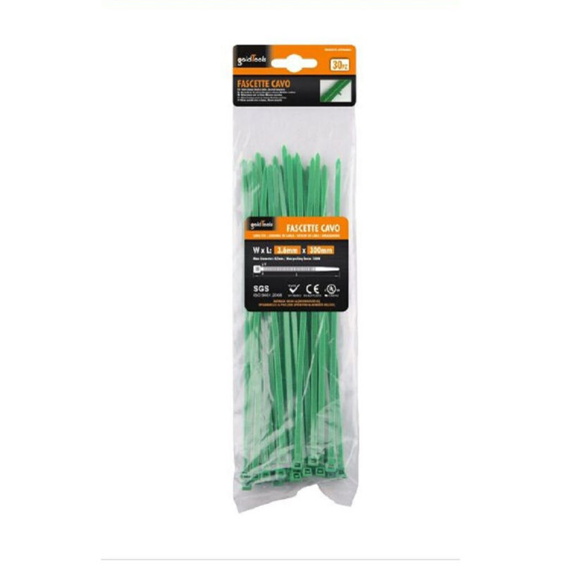 foto del prodotto kaela set 30 pz fascette cavi cavo verde stringenti in plastica nylon 3.6x300 mm 92397 